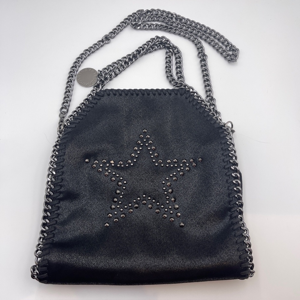 Stella McCartney Black Faux Suede Mini Falabella Star Studded Tote handbag